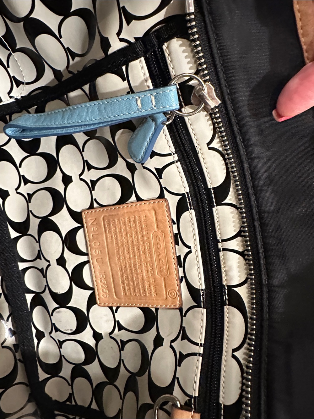Coach Black Canvas Tote with Blue Accents and Tan Trim - Picture 8 of 15